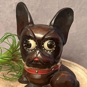 Antique Oswald German googly eye clock French bulldog; art deco; rare,